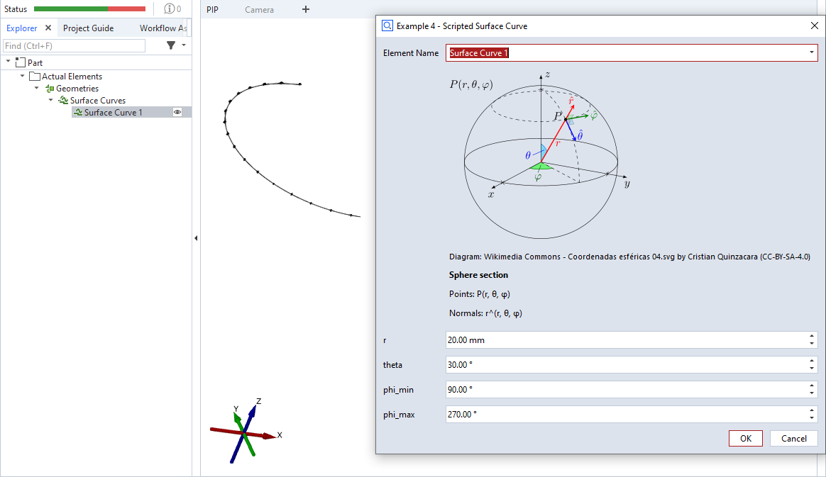 Scripted surface curve element example