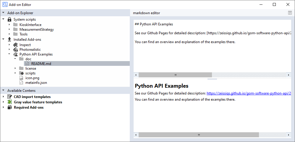 ZEISS INSPECT Add-on editor with Markdown viewer