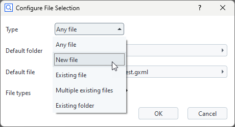 Configure file selection dialog