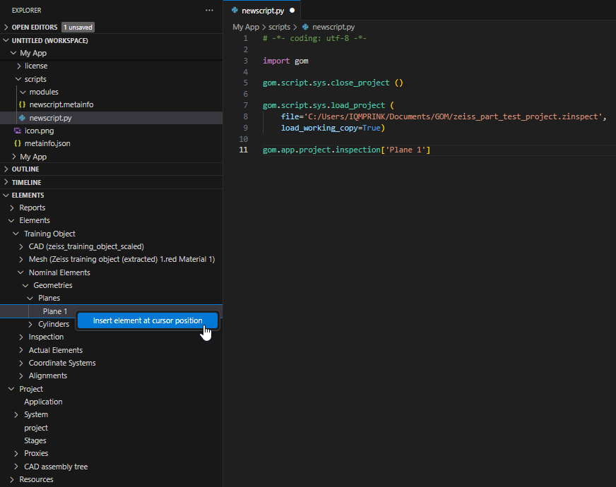 Select element in explorer