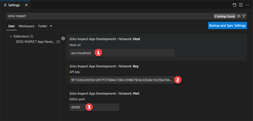 'ZEISS INSPECT App Development' Extension Settings