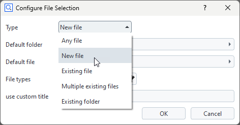 Configure file selection dialog