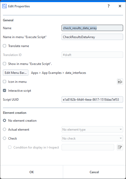 Edit script properties dialog