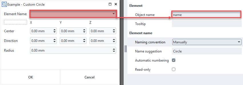 Set element widget name to 'name' in Dialog Editor