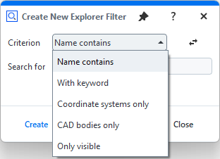 Explorer filter criteria