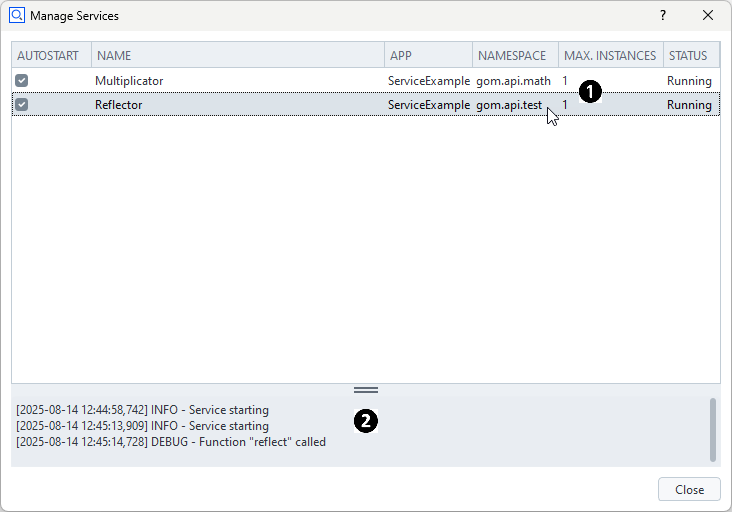 Manage Services dialog