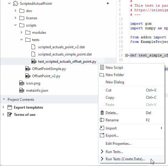 Run test with creation of test data