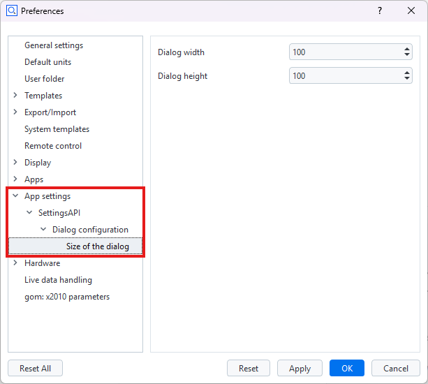 Settings level 2