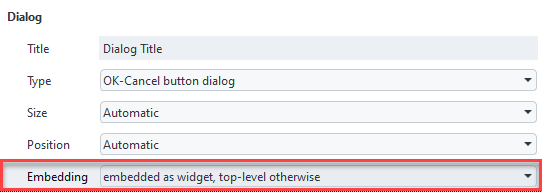 Dialog Properties  Embedded as widget