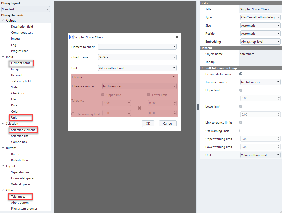 Widgets for scripted checks